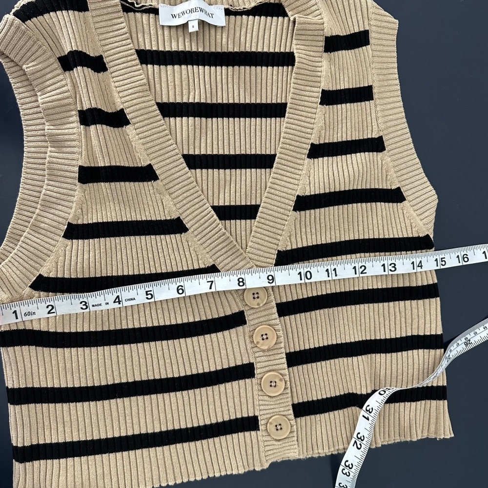 WeWoreWhat Striped Button Front Cropped Cardigan Sweater Vest Tan Small Academia - Picture 6 of 6